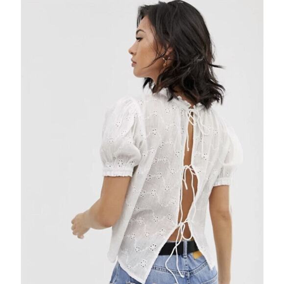 Free People White eyelet tie back blouse - Picture 1 of 8